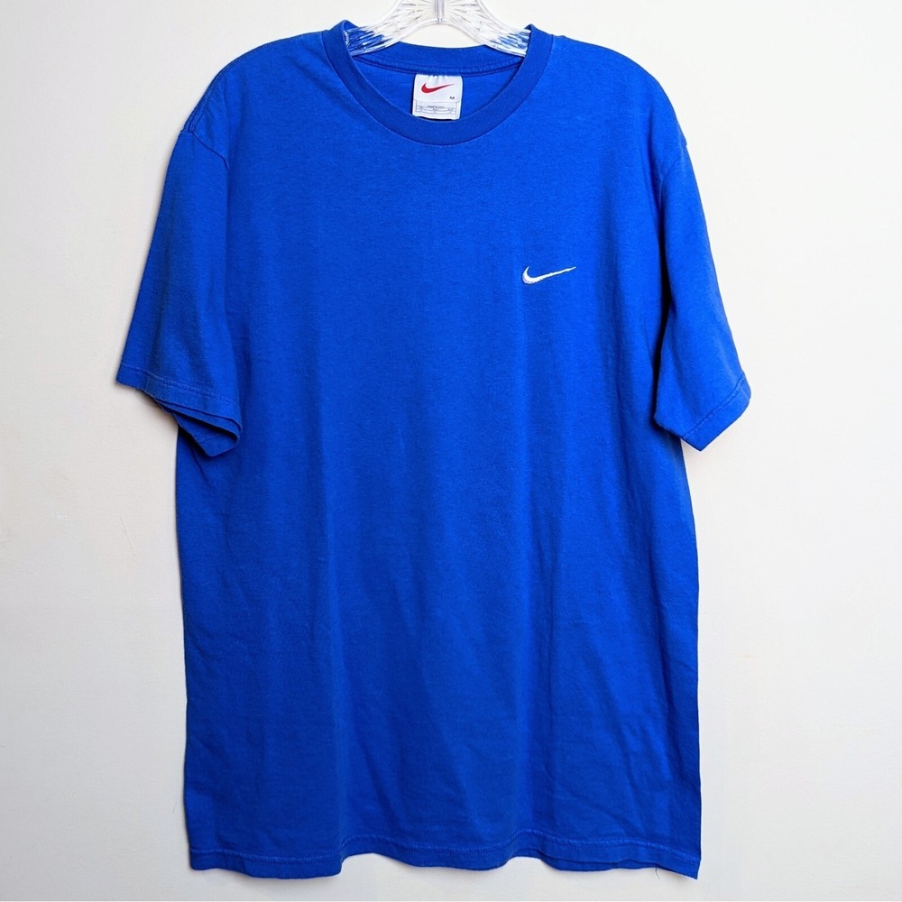 VTG 90s Nike T-Shirt Blue Swoosh Logo Tonal Essential Label White Tag